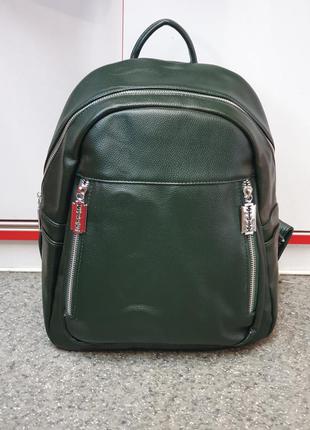 Стильный женский рюкзак зелёного цвета из эко кожи