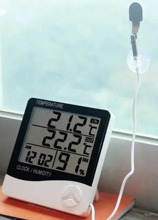 Цифровой термометр часы гигрометр LCD 3 в 1 MHZ HTC-2 с выносн...