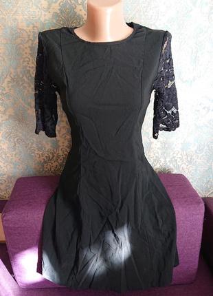 Чёрное женское платье с рукавами кружево р.s/m