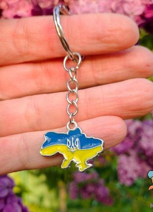 Брелок для ключів "карта україни. тризуб". колір срібло