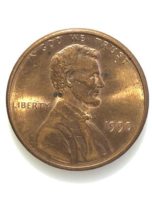#654 США 1 цент 1990 Лінкольн Цент (без мітки монетного двору)