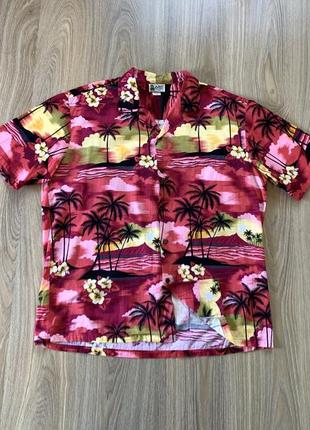 Мужская хлопковая рубашка гавайка с цветочным принтом aloha re...