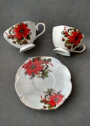 Різдвяна чайна пара, чашка з блюдцем, Poinsettia collection