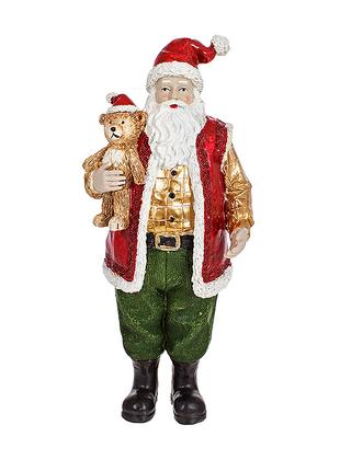 Декоративная статуэтка Санта с мишкой 27см, цвет - красный