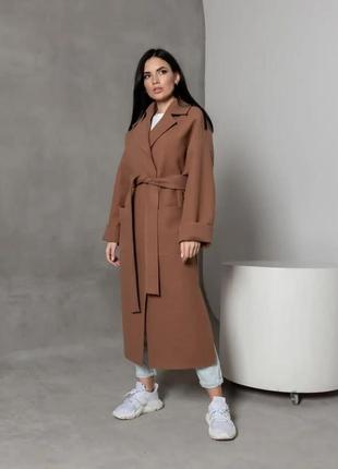 Жіноче демісезонне пальто - халат оверсайз коричневе