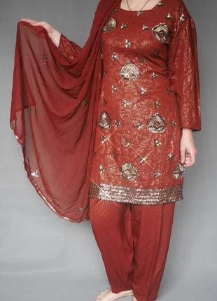 Индийский восточный костюм, пенджаби, шальвар камиз, туника, с...