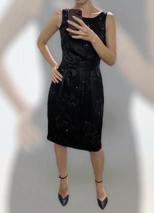 Чёрное шелковое платье миди. коктейльное, праздничное платье