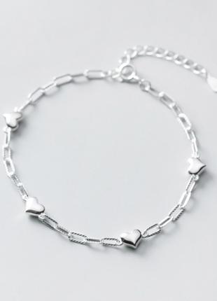 Женский серебряный браслет с сердцами серебро