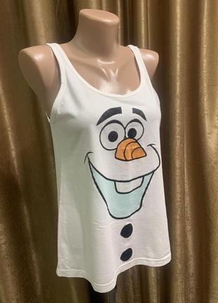 Біла майка/футболка сніговик з "Холодне серце" Disney розмір s m