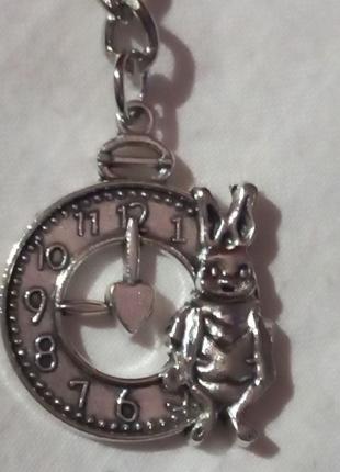 Брелок на ключи кролик заяц серебристый металл огромные часы к...