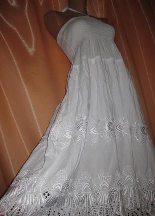 Шикарний білий сарафан сукня міді еластичний тягнеться з вишив...