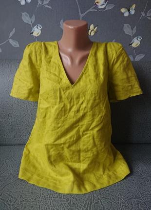Женская льняная блуза горчичного цвета р.44/46 блузка блузочка...