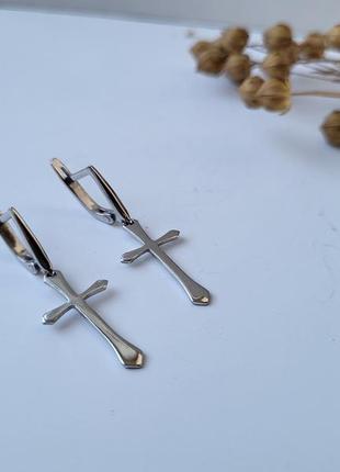 Серебряные сережки серьги кресты 57015р