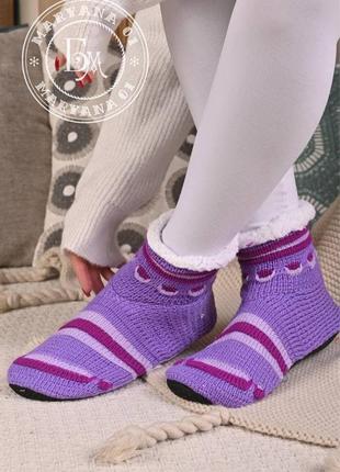 Теплі в’язані тапочки-носочки / фіолетові