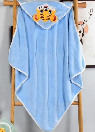 Полотенце с уголком для купания тигр, 80*80 см., голубое