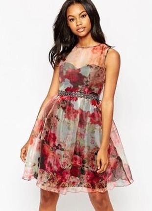 Коктейльное платье из цветочной органзы с пышной юбкой пачкой