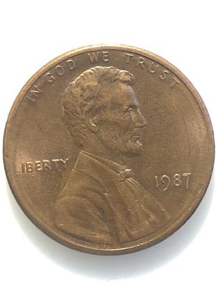 #672 США 1 цент 1987 Лінкольн Цент (Без мітки монетного двору)