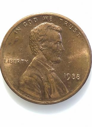 #673 США 1 цент 1988 Лінкольн Цент (Без мітки монетного двору)