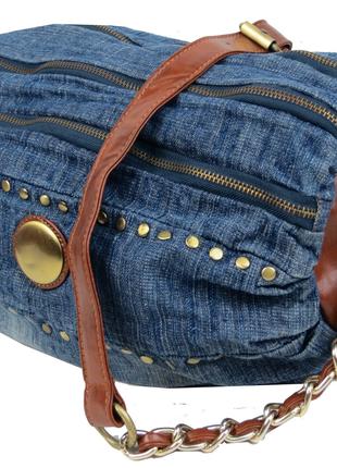Цилиндрическая женская джинсовая сумка Fashion Jeans8052 Синяя