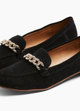 Туфли женские лоферы черные замшевые topshop (размер 38, eu39,...