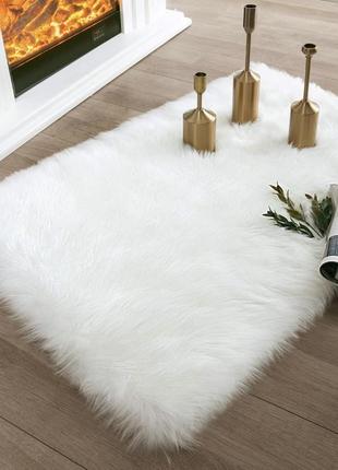 Хутряний білий килимок, 60 х 90 см. килимок хутро, пухнастий к...