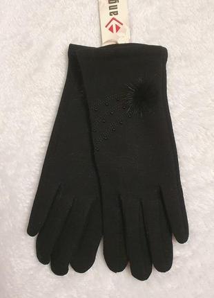 Трикотажні жіночі рукавички з сенсорним пальцем і декоративним...