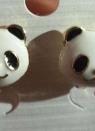 Детские клипсы серьги сережки (без прокола) белые мишки панды ...