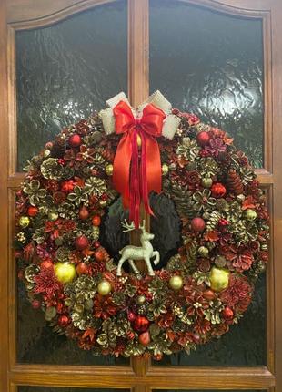 Новогодний венок d=55 cм,  Рождественский венок, венок на дверь