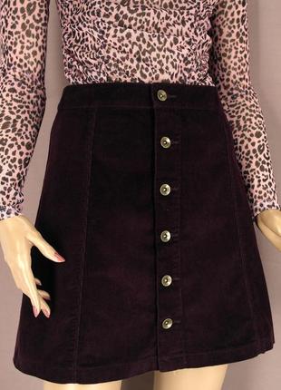 Cтильная черно-бордовая вельветовая юбка мини "f&f". размер uk...