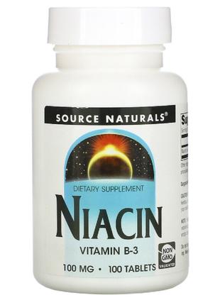 Ніацин, Вітамін В3, 100 мг, Niacin, Source Naturals, 100 таблеток