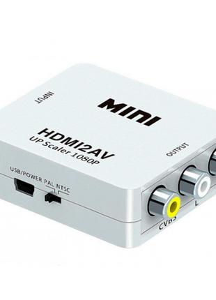 Конвертер Mini, HDMI to AV, ВИХІД 3RCA (мама) на ВХІД HDMI (ма...