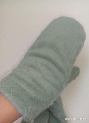 Зимові теплі рукавички норка, рукавиці пухнасті, фісташкові