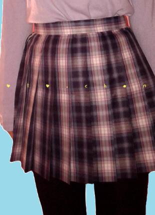 Японская юбка в клеточку плиссированная плиссировка  тенниска