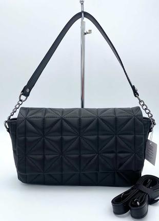 Женская черная сумка стеганная сумка через плечо черный клатч