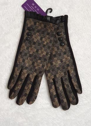 Женские перчатки с декоративним елементом "клетка"