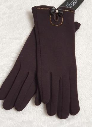 Трикотажные женские перчатки с декоративним елементом "бантик"