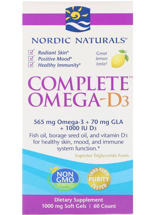 Комплекс Омега-D3, Лимон, 1000 мг, Nordic Naturals, 60 гелевых...