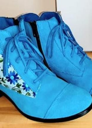 Жіночі  сині шкіряні черевички (ручна робота, kral словаччина)