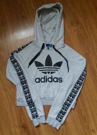 Мягкое худи батник свитшот лампасы с большим лого adidas crop ...