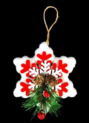 Ёлочное украшение Снежинки с декором, цвет - белый с красным