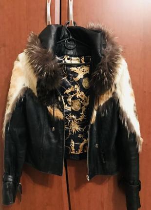 Зимняя кожаная курточка с натуральным мехом