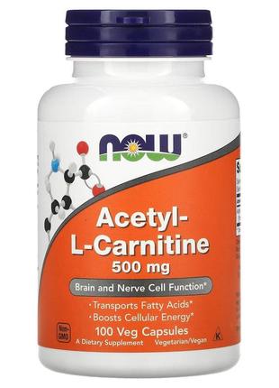 Жироспалювач NOW Acetyl-L-Carnitine 500 mg, 100 вегакапсул