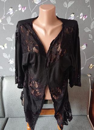 Женская черная накидка с кружевом р.44 /46 блузка кофта кардиган