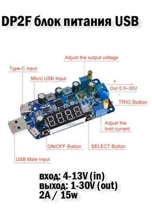 DP2F Блок питания USB (5V in) - 30V (out) СИНИЙ вход 4-13V (in...