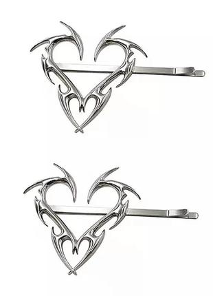 Набір дві шпильки готичні серця срібного кольору металеві неви...