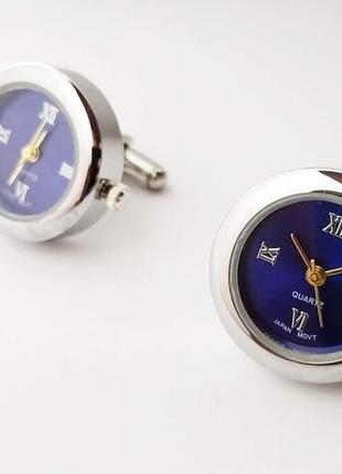 Запонки часы фиолетовый цыферблат серебро серебряные