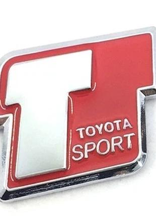 Емблема Toyota sport (метал, хром + червоний)