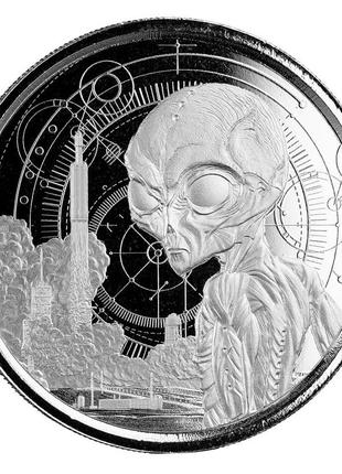 Серебряная монета Пришелец Инопланетянин Alien, Гана, 2021, 1 ...
