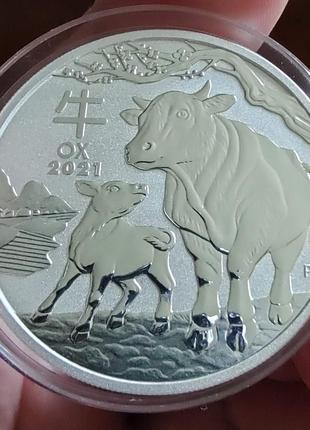 Серебряная монета Год Быка (Австралия) 1 доллар 1 унция чистей...