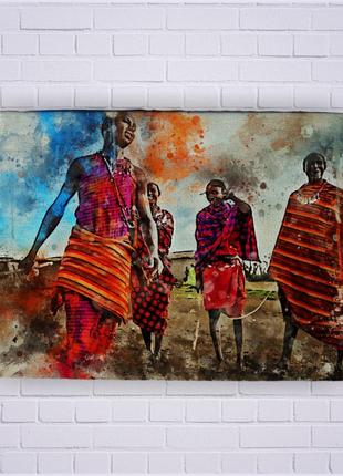 Картина, холст на подрамнике "Африканцы". Галерейная натяжка